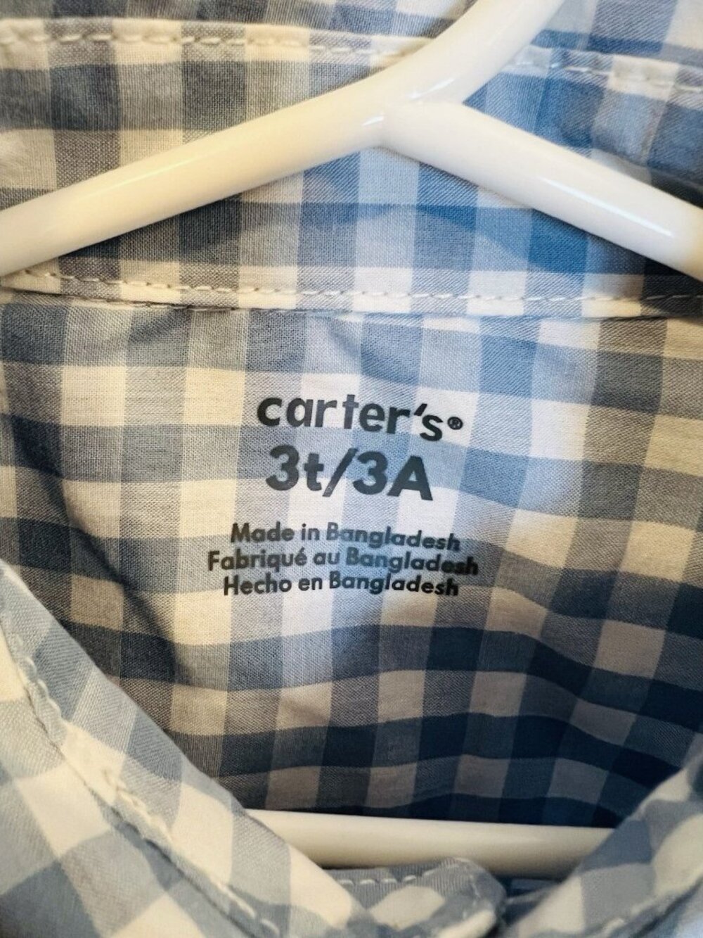 Carter’s Toddler Boys Size 3T Plaid Long Sleeve Button Front Shirt Blue White - Picture 7 of 11